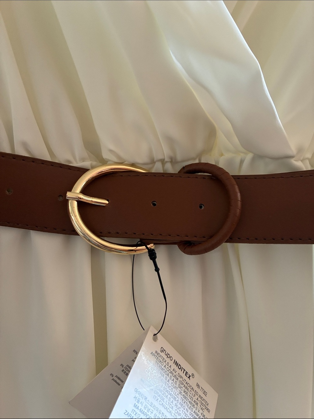 Zara Ivory Long Sleeve Midi Dress with Brown Belt - Picture 6 of 8